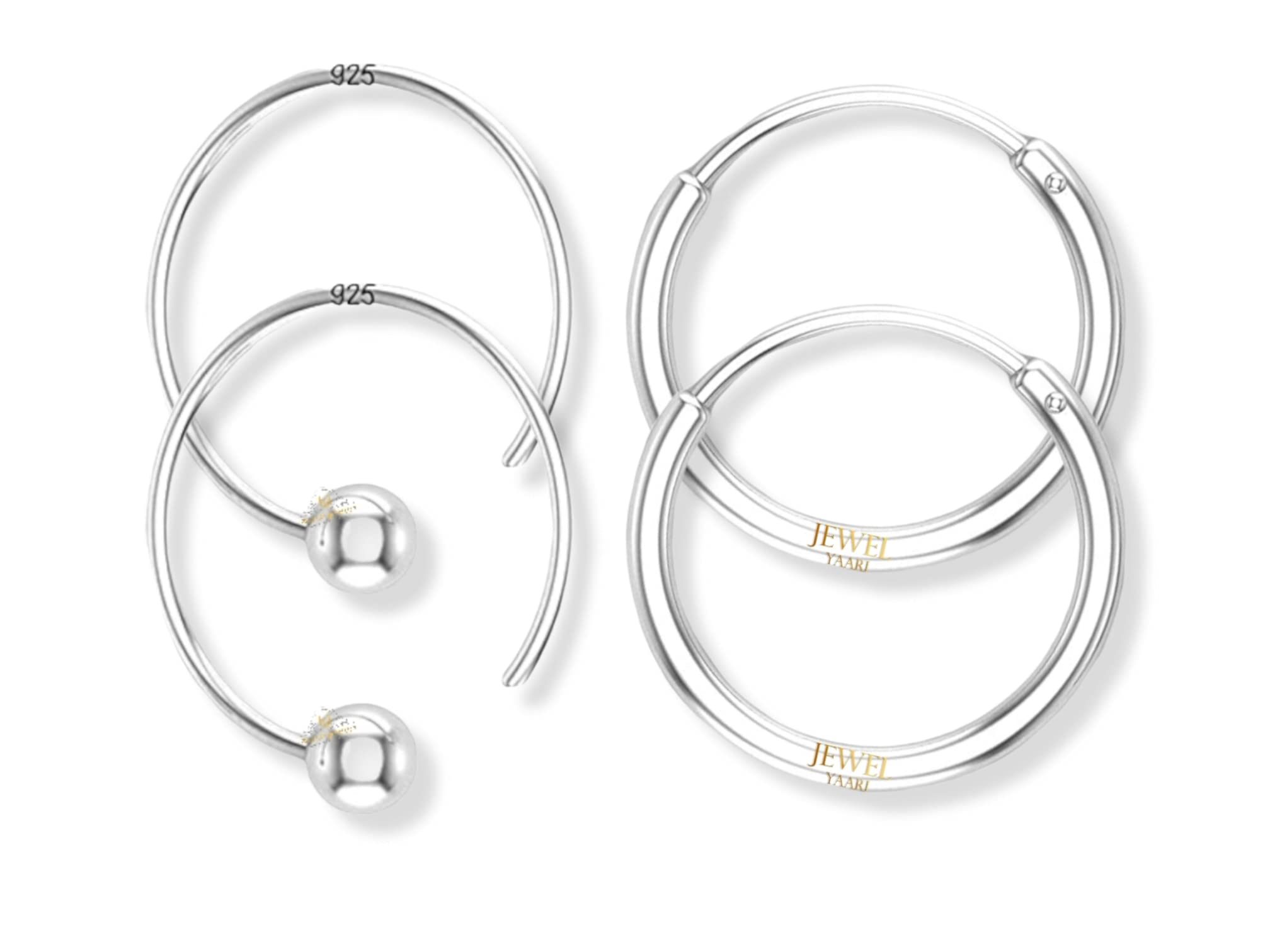 SJ SHUBHAM JEWELLERS™ 92.5 Silver Tiny Hoop and Pipe Nose Ring Pair Combo Simple & Beautiful Nose Pin For Women & Girls Parent ( Pipe 10 MM Hoop 10 MM Pair)