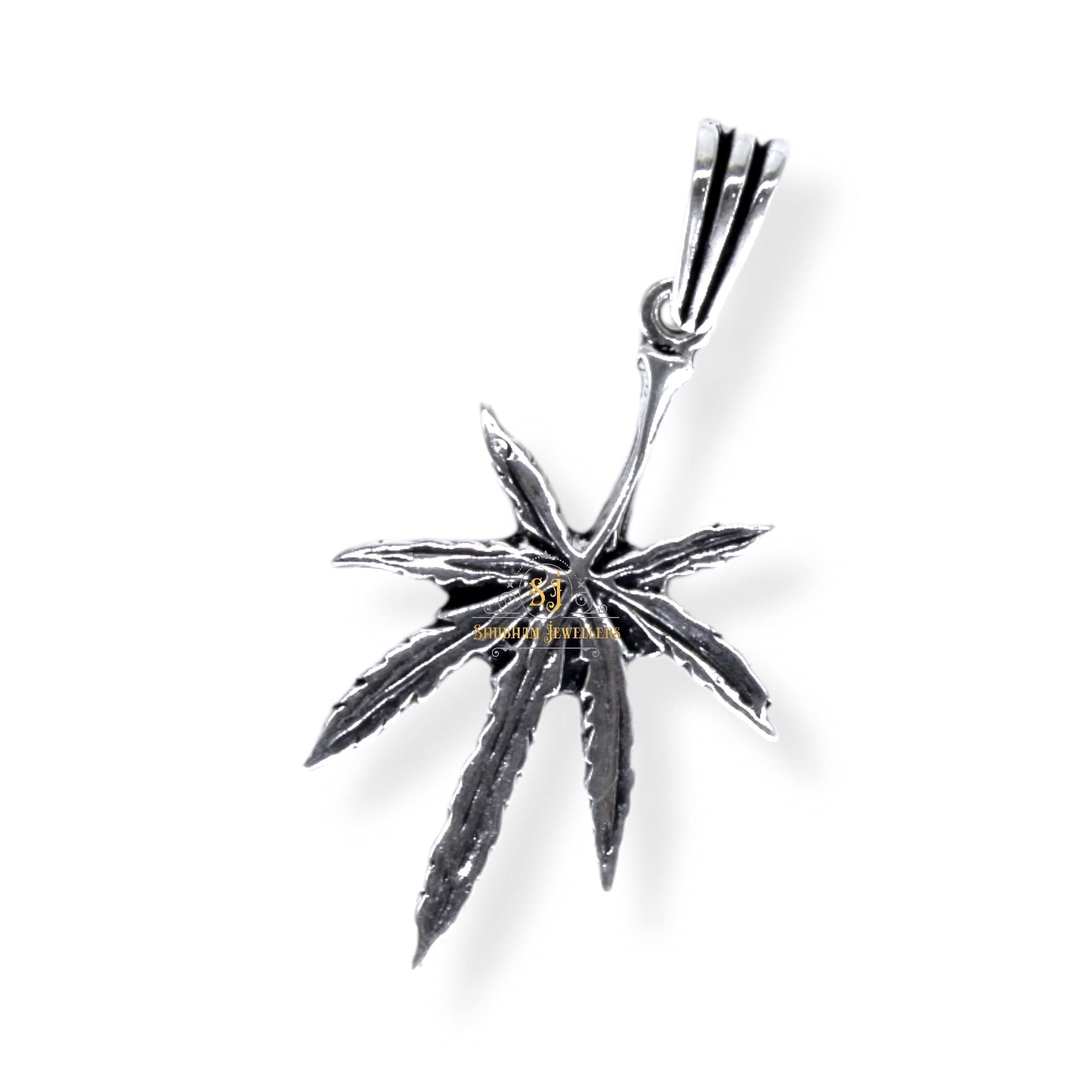 SJ SHUBHAM JEWELLERS™ Marijuana Cannabis Pot Leaf Pendants Oxidized 925 Sterling Silver Pendants Are Oxidized For A More Detailed And Vintage Look Weight : 4.6 Gms
