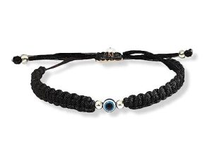SJ SHUBHAM JEWELLERS™ 100% Authentic Sterling Silver Adjustable Ball Black Cord with Evil Eye Nazar Anklet for Women & Girls (Anklet) (Anklet 1 PC)