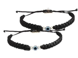 SJ SHUBHAM JEWELLERS™ 100% Authentic Sterling Silver Adjustable Ball Black Cord with Evil Eye Nazar Anklet for Women & Girls (Anklet) (anklet pair)