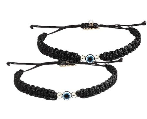 SJ SHUBHAM JEWELLERS™ 100% Authentic Sterling Silver Adjustable Ball Black Cord with Evil Eye Nazar Anklet for Women & Girls (Anklet) (anklet pair)