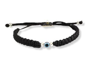 SJ SHUBHAM JEWELLERS™ 100% Authentic Sterling Silver Adjustable Ball Black Cord with Evil Eye Nazar Anklet for Women & Girls (Anklet) (Bracelet One Piece)