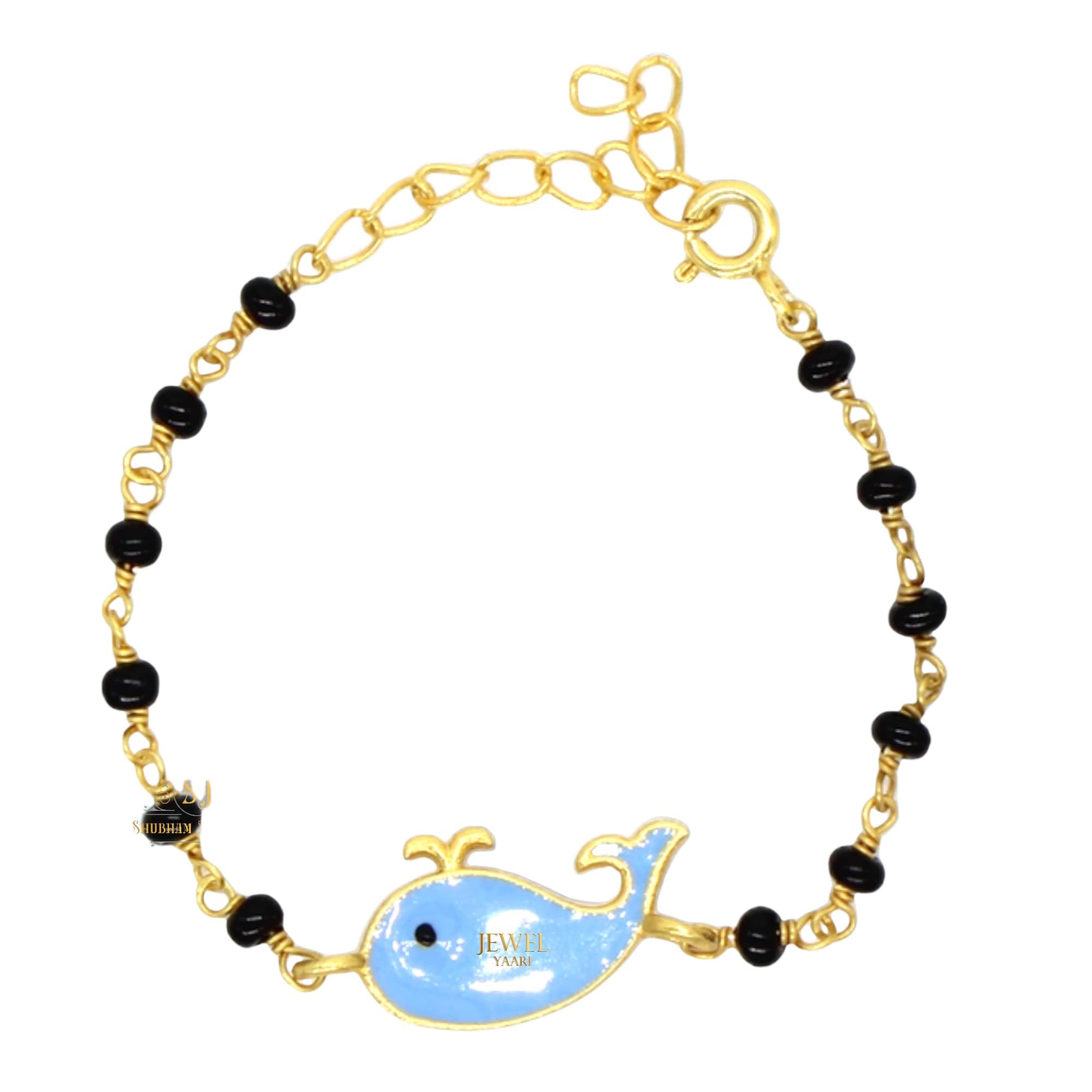 SJ SHUBHAM JEWELLERS™ 925 Sterling Silver Cute Animal Whale Blue Bracelet Nazariya For Baby Boys & Girls (New Born to 12 Month Small Size Length 5 Inch one pc)