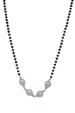 SJ SHUBHAM JEWELLERS™ 925 Sterling Silver Mangalsutra with Pearl & Black Beeds Crystal Chain for Women Studded Mangalsutra Necklace