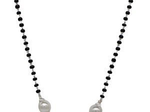SJ SHUBHAM JEWELLERS™ 925 Sterling Silver Mangalsutra with Pearl & Black Beeds Crystal Chain for Women Studded Mangalsutra Necklace