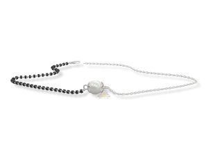 SJ SHUBHAM JEWELLERS™ 925 Sterling Silver Mangalsutra with Pearl & Black Beeds Crystal Chain for Women Studded Mangalsutra Necklace (Fusion)