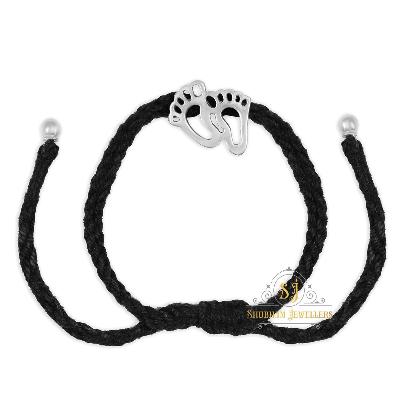SJ SHUBHAM JEWELLERS™ 925 Oxidised Silver Black Thread Bird Nazarbattu/Nazaiya Anklet/Bracelet for Girls, Women and Children with Silver Ghunghroo + 1 image (Footsteps)