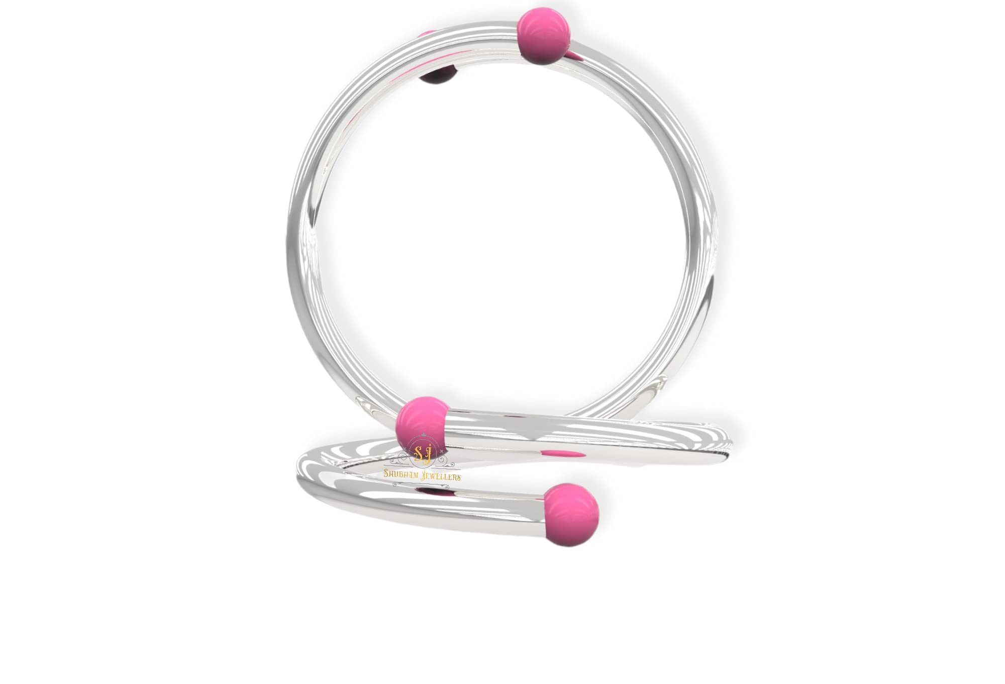 SJ SHUBHAM JEWELLERS™ Exclusive Pure 925 Sterling Silver Plain Kada for Baby Boys & Girls Variation Size(Pink)