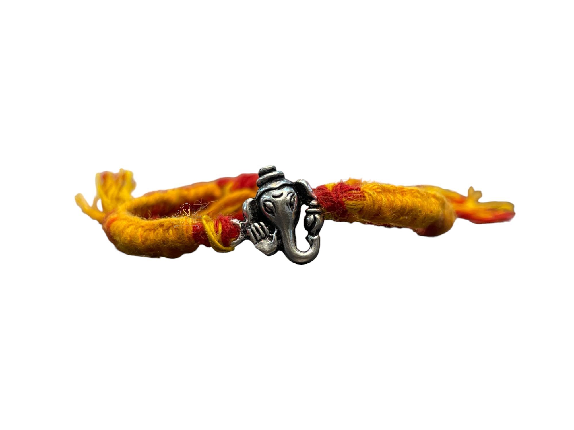 SJ Shubham Jewellers 925 Sterling Silver Cute Ganesha Rakhi for Brother | Charm Bracelet with Roli Chawal | Raksha Bandhan Gift for Men & Boys