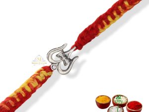 SJ Shubham Jewellers 925 Sterling Silver Shiva Damru Trishul Rakhi for Brother | Charm Bracelet with Roli Chawal | Raksha Bandhan Gift for Men & Boys