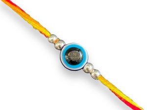 SJ Shubham Jewellers 925 Sterling Silver Evil Eye Rakhi for Brother | Charm Bracelet with Roli Chawal | Raksha Bandhan Gift for Men & Boys
