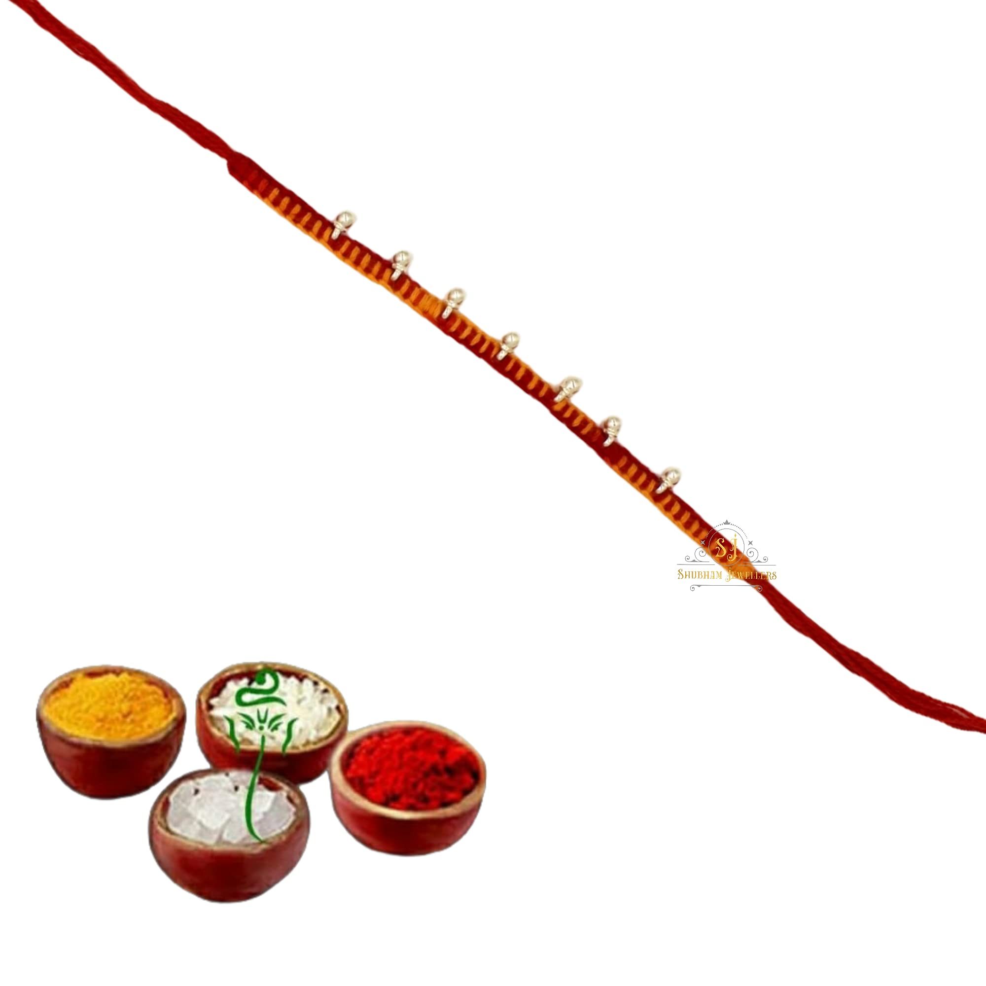 SJ Shubham Jewellers 925 Sterling Silver Ghungroo Bells Rakhi for Brother | Charm Bracelet with Roli Chawal | Raksha Bandhan Gift for Men & Boys