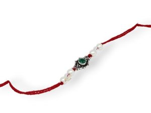 SJ Shubham Jewellers 925 Sterling Silver Green (Daisy) Rakhi for Brother | Charm Bracelet with Roli Chawal | Raksha Bandhan Gift for Men & Boys