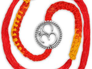 SJ Shubham Jewellers 925 Sterling Silver Om (Big Cutwork) Rakhi for Brother | Charm Bracelet with Roli Chawal | Raksha Bandhan Gift for Men & Boys