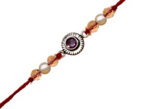 SJ Shubham Jewellers 925 Sterling Silver Pink (Round) Rakhi for Brother | Charm Bracelet with Roli Chawal | Raksha Bandhan Gift for Men & Boys
