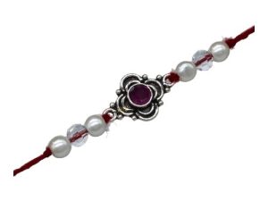 SJ Shubham Jewellers 925 Sterling Silver Pink (Star) Rakhi for Brother | Charm Bracelet with Roli Chawal | Raksha Bandhan Gift for Men & Boys