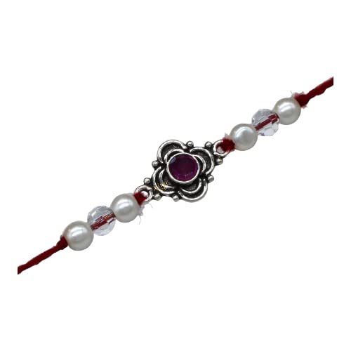 SJ Shubham Jewellers 925 Sterling Silver Pink (Star) Rakhi for Brother | Charm Bracelet with Roli Chawal | Raksha Bandhan Gift for Men & Boys