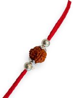 SJ Shubham Jewellers 925 Sterling Silver Rudraksha (One Bead) Rakhi for Brother | Charm Bracelet with Roli Chawal | Raksha Bandhan Gift for Men & Boys