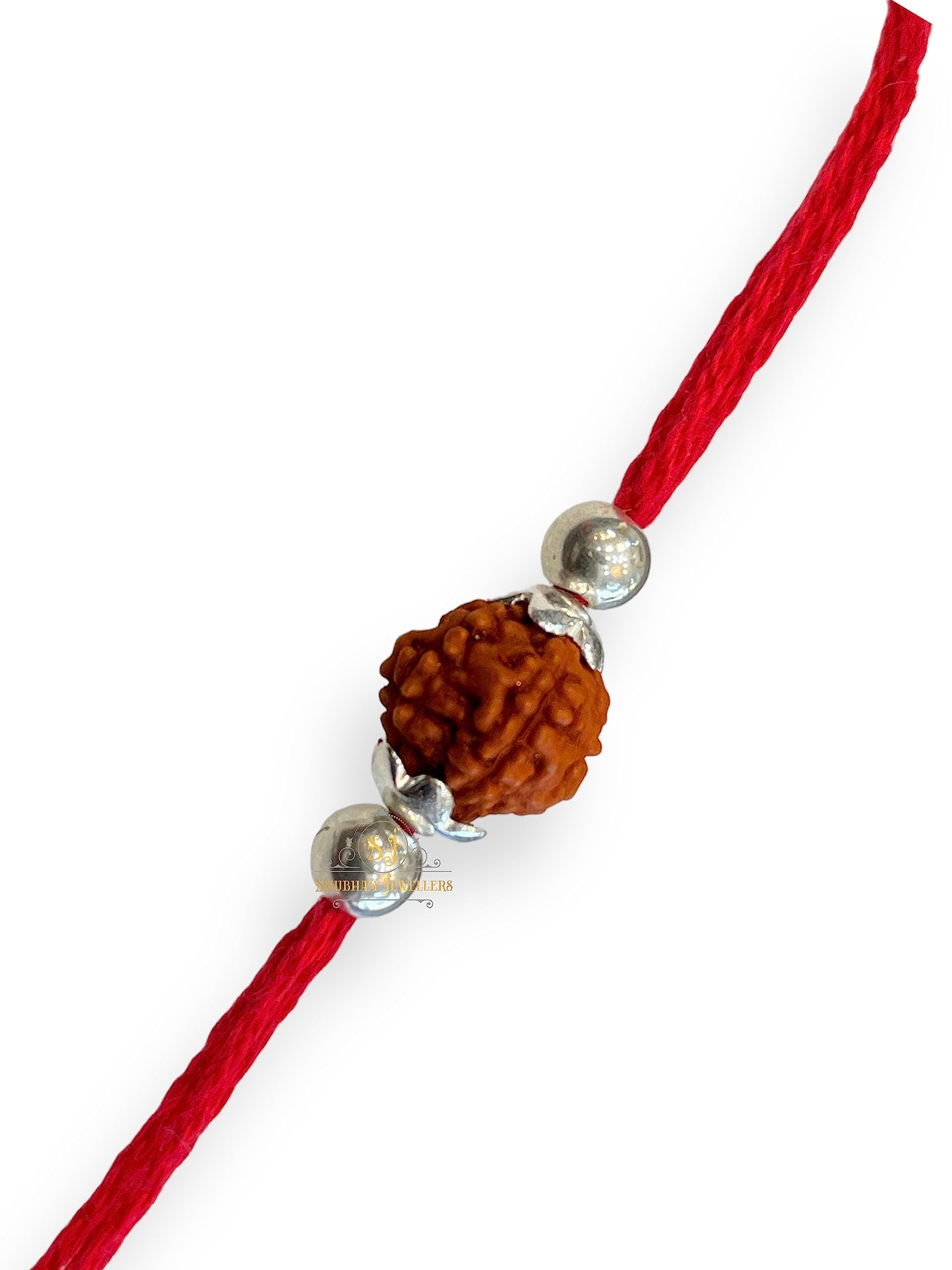 SJ Shubham Jewellers 925 Sterling Silver Rudraksha (One Bead) Rakhi for Brother | Charm Bracelet with Roli Chawal | Raksha Bandhan Gift for Men & Boys