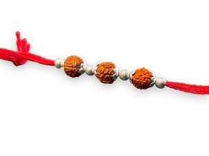 SJ Shubham Jewellers 925 Sterling Silver Rudraksha (Three Bead) Rakhi for Brother | Charm Bracelet with Roli Chawal | Raksha Bandhan Gift for Men & Boys
