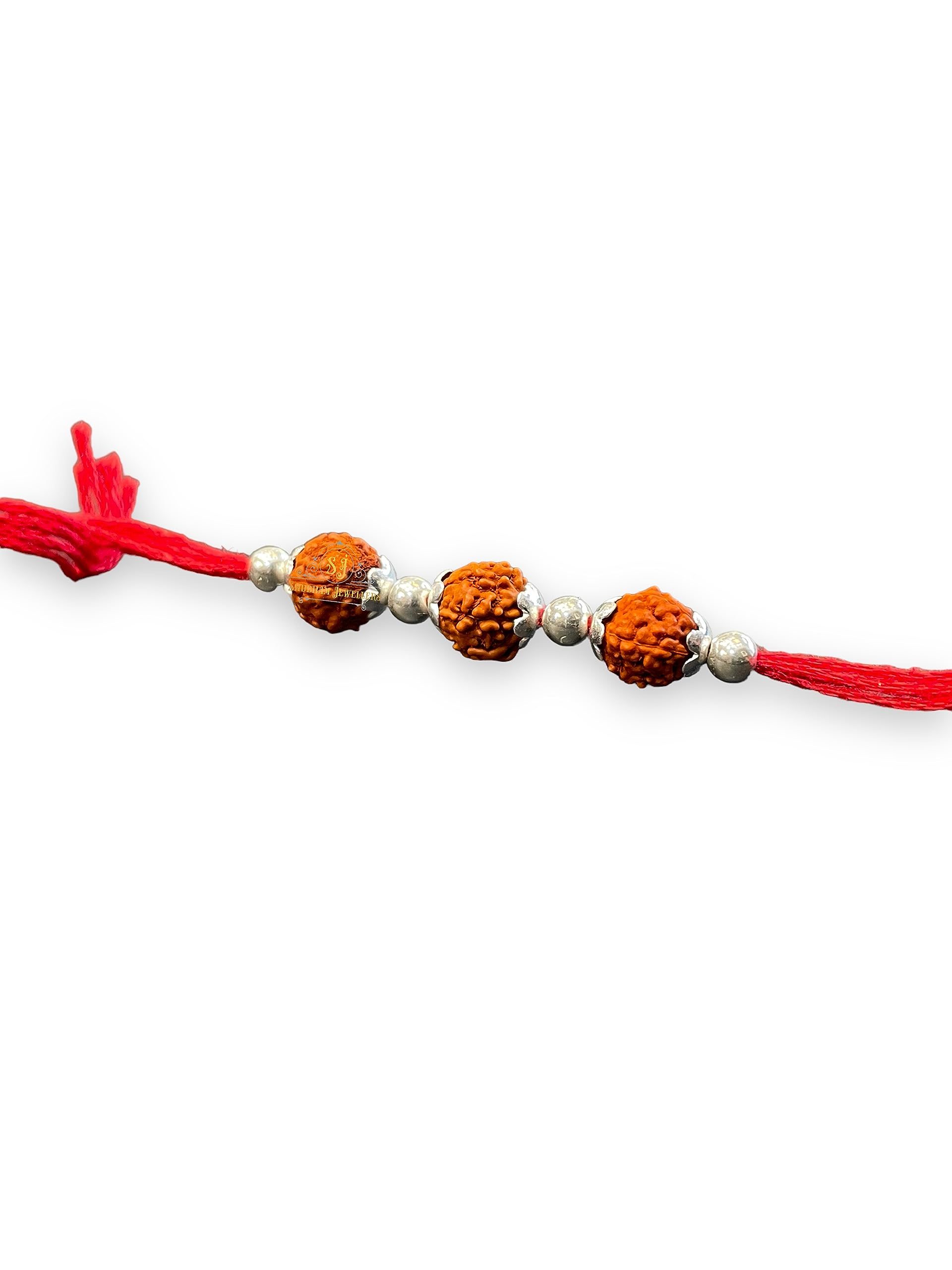 SJ Shubham Jewellers 925 Sterling Silver Rudraksha (Three Bead) Rakhi for Brother | Charm Bracelet with Roli Chawal | Raksha Bandhan Gift for Men & Boys