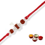 SJ Shubham Jewellers 925 Sterling Silver Rudraksha (Three Bead Chain) Rakhi for Brother | Charm Bracelet with Roli Chawal | Raksha Bandhan Gift for Men & Boys