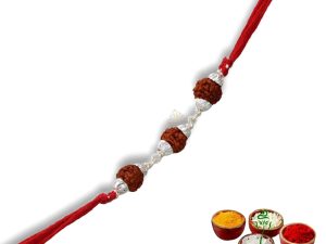 SJ Shubham Jewellers 925 Sterling Silver Rudraksha (Three Bead) Rakhi for Brother | Charm Bracelet with Roli Chawal | Raksha Bandhan Gift for Men & Boys
