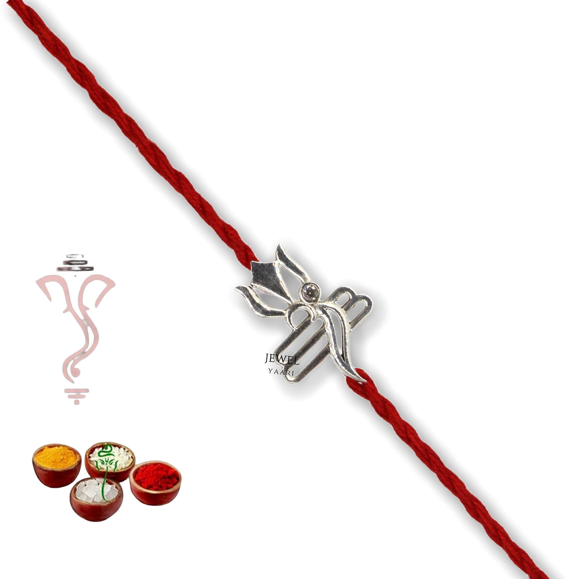 SJ Shubham Jewellers 925 Sterling Silver Om Trishul Shiva Rakhi for Brother | Charm Bracelet with Roli Chawal | Raksha Bandhan Gift for Men & Boys