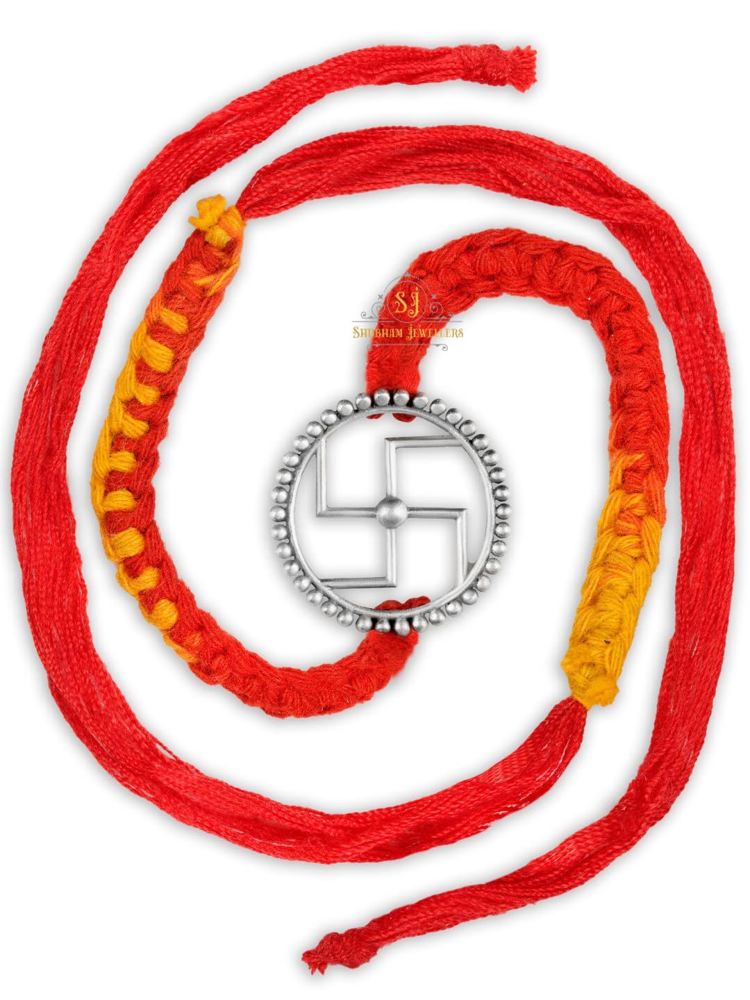 SJ Shubham Jewellers 925 Sterling Silver Sathiya (Cutwork) Rakhi for Brother | Charm Bracelet with Roli Chawal | Raksha Bandhan Gift for Men & Boys
