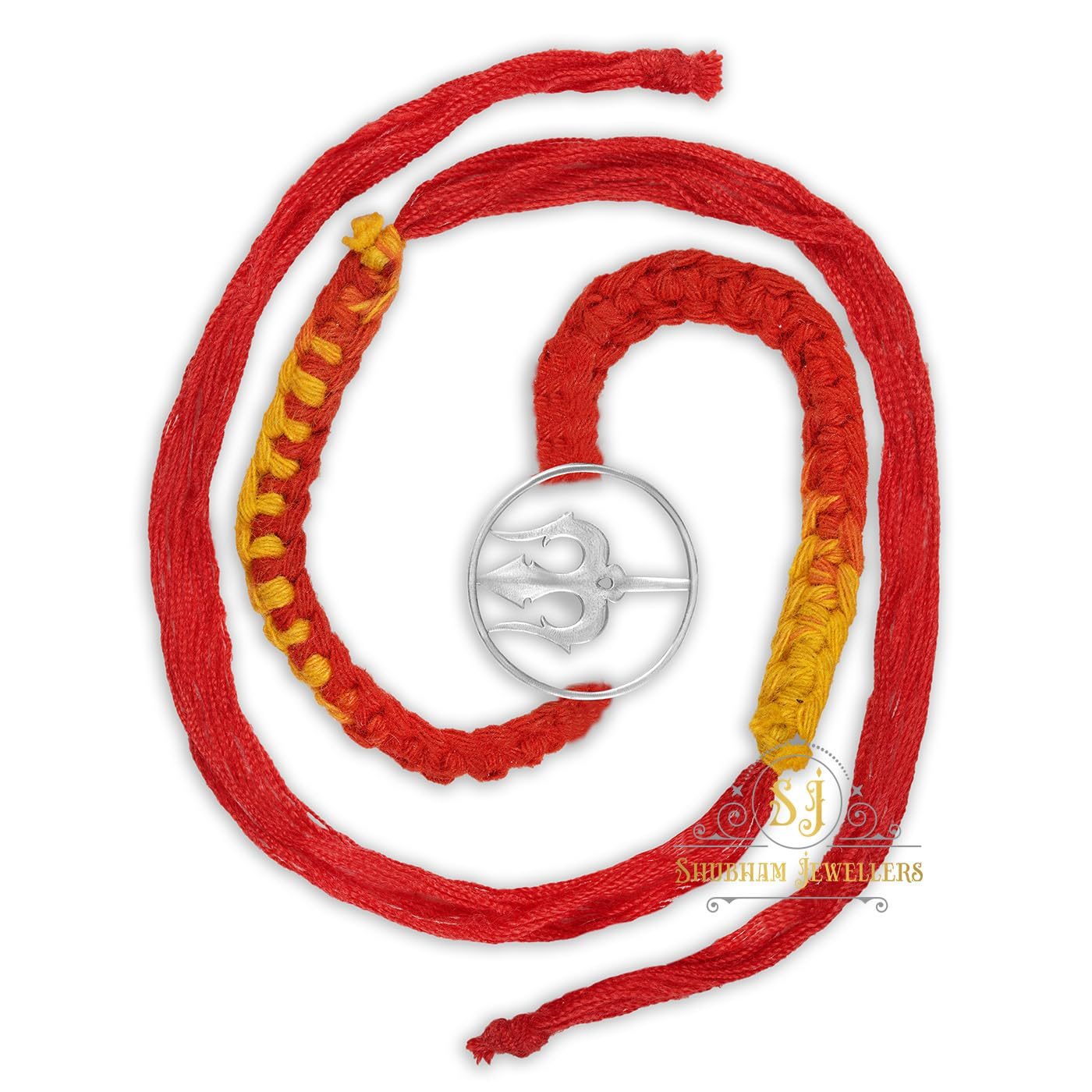 SJ Shubham Jewellers 925 Sterling Silver Trishul (Round) Rakhi for Brother | Charm Bracelet with Roli Chawal | Raksha Bandhan Gift for Men & Boys