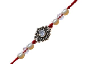 SJ Shubham Jewellers 925 Sterling Silver White (Flower) Rakhi for Brother | Charm Bracelet with Roli Chawal | Raksha Bandhan Gift for Men & Boys