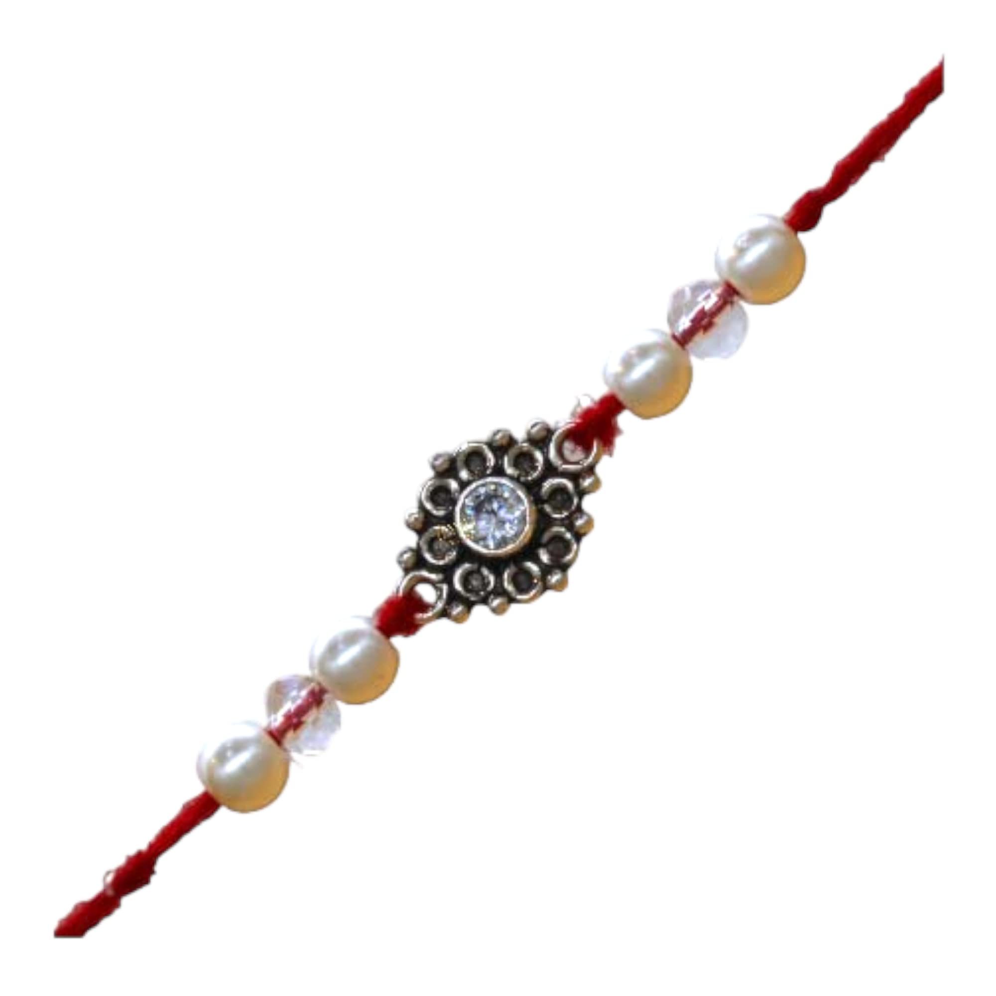 SJ Shubham Jewellers 925 Sterling Silver White (Flower) Rakhi for Brother | Charm Bracelet with Roli Chawal | Raksha Bandhan Gift for Men & Boys