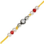 SJ Shubham Jewellers 925 Sterling Silver White (Round) Rakhi for Brother | Charm Bracelet with Roli Chawal | Raksha Bandhan Gift for Men & Boys