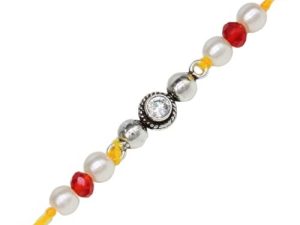 SJ Shubham Jewellers 925 Sterling Silver White (Round) Rakhi for Brother | Charm Bracelet with Roli Chawal | Raksha Bandhan Gift for Men & Boys
