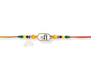 SJ Shubham Jewellers 925 Sterling Silver Shree (Design 2) Rakhi for Brother | Charm Bracelet with Roli Chawal | Raksha Bandhan Gift for Men & Boys