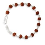SJ SHUBHAM JEWELLERS™ 925 Sterling Silver Handmade Dual Wire Stylish Rudraksha Bracelet Silver Rakhi For Men (Brown, 6 Mm Natural Beads Om Silver Para) (Plain Rudraksha)