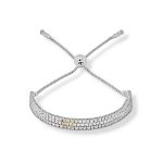 SJ SHUBHAM JEWELLERS™ 925 Sterling Silver Classy Cubic Zirconia Single Line Silver White Rhodium Solitaire Tennis Adjustable Bolo Bracelet for Women and Girls (925 Pure Silver) (Three Row)