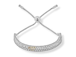 SJ SHUBHAM JEWELLERS™ 925 Sterling Silver Classy Cubic Zirconia Single Line Silver White Rhodium Solitaire Tennis Adjustable Bolo Bracelet for Women and Girls (925 Pure Silver) (Three Row)