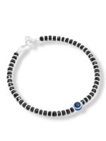 JewelYaari Silver Nazariya for Women with Black Crystals Black, 7-inch, 92.5% Pure Stering Silver Bracelet for Women (One Evil Eye)