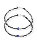 JewelYaari Silver Nazariya for Women with Black Crystals Black, 7-inch, 92.5% Pure Stering Silver Bracelet for Women (Evil Eye Pair)