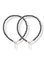 JewelYaari Silver Nazariya for Women with Black Crystals Black, 7-inch, 92.5% Pure Stering Silver Bracelet for Women (Pair)