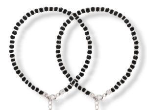 JewelYaari Silver Nazariya for Women with Black Crystals Black, 7-inch, 92.5% Pure Stering Silver Bracelet for Women (Pair)