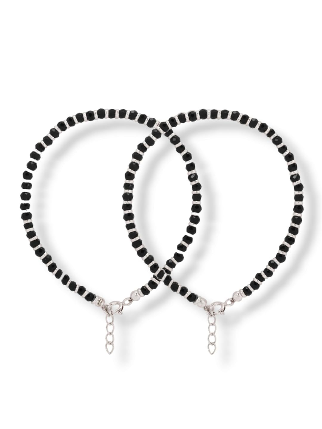 JewelYaari Silver Nazariya for Women with Black Crystals Black, 7-inch, 92.5% Pure Stering Silver Bracelet for Women (Pair)