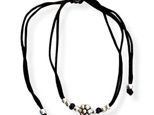 JewelYaari ™ 925 Oxidized Silver Black Cottan Thread Anklet Bracelet with Silver Ball for Girls and Women, Nazarbattu / Nazaiya Anklet Bracelet (Style10)
