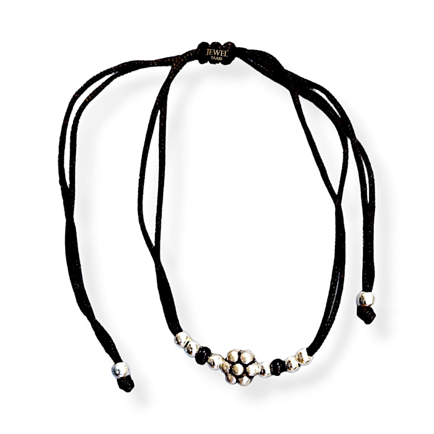 JewelYaari ™ 925 Oxidized Silver Black Cottan Thread Anklet Bracelet with Silver Ball for Girls and Women, Nazarbattu / Nazaiya Anklet Bracelet (Style10)