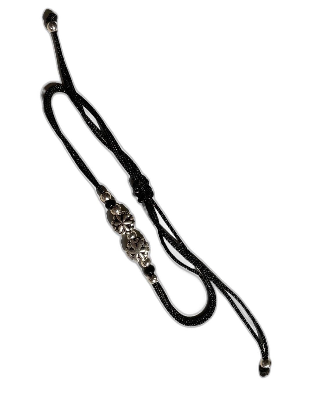 JewelYaari ™ 925 Oxidized Silver Black Cottan Thread Anklet Bracelet with Silver Ball for Girls and Women, Nazarbattu / Nazaiya Anklet Bracelet (Style3)
